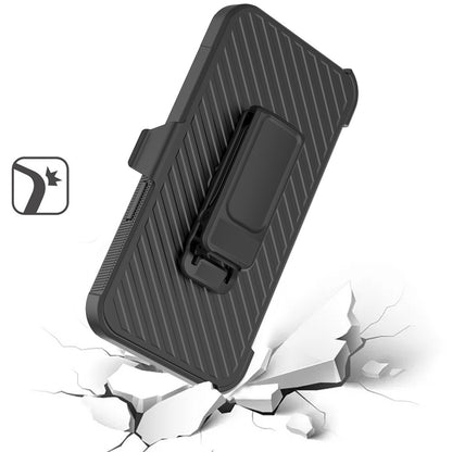 For Apple iPhone 16 (6.1") Premium Design Hybrid lined with Belt Clip Holster Shockproof Rugged Textured 2in1 Non Slip Tough Case Cover Black