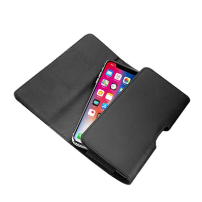 For Apple iPhone 16 Plus (6.7") Universal PU Leather Horizontal Phone Pouch Holder Carrying Case With Fixed Belt Clip Holder, Magnetic Closure [Black]