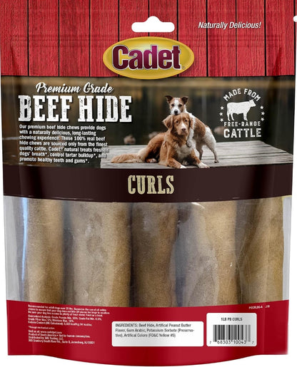 Cadet Premium Grade Beef Hide Chew Curls Peanut Butter Flavor [Dog Supplies] 1 lb