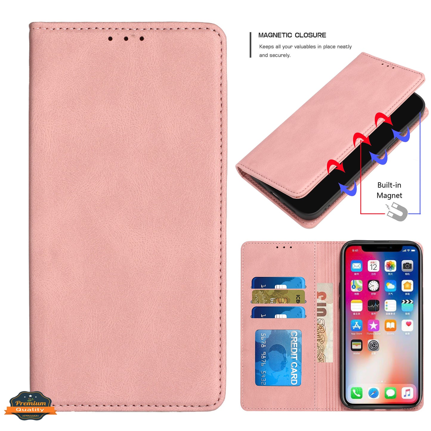 For Apple iPhone 16 Plus (6.7") PU Leather Pouch Flip Folio Wallet ID Credit Card Slots Money Holder with Magnetic Closure & Kickstand Case Cover