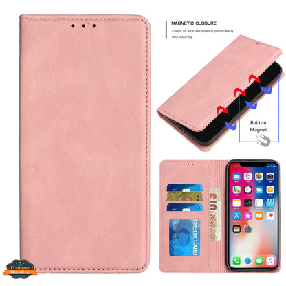 For Apple iPhone 16 (6.1") PU Leather Pouch Flip Folio Wallet ID Credit Card Slots Money Holder with Magnetic Closure & Kickstand Case Cover