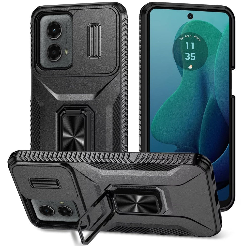 For Apple iPhone 11 Pro Max Camera Cover Phone Case with Magnetic Rotation Ring Stand [Military Grade] Hybrid Hard TPU Shockproof Case Cover Black