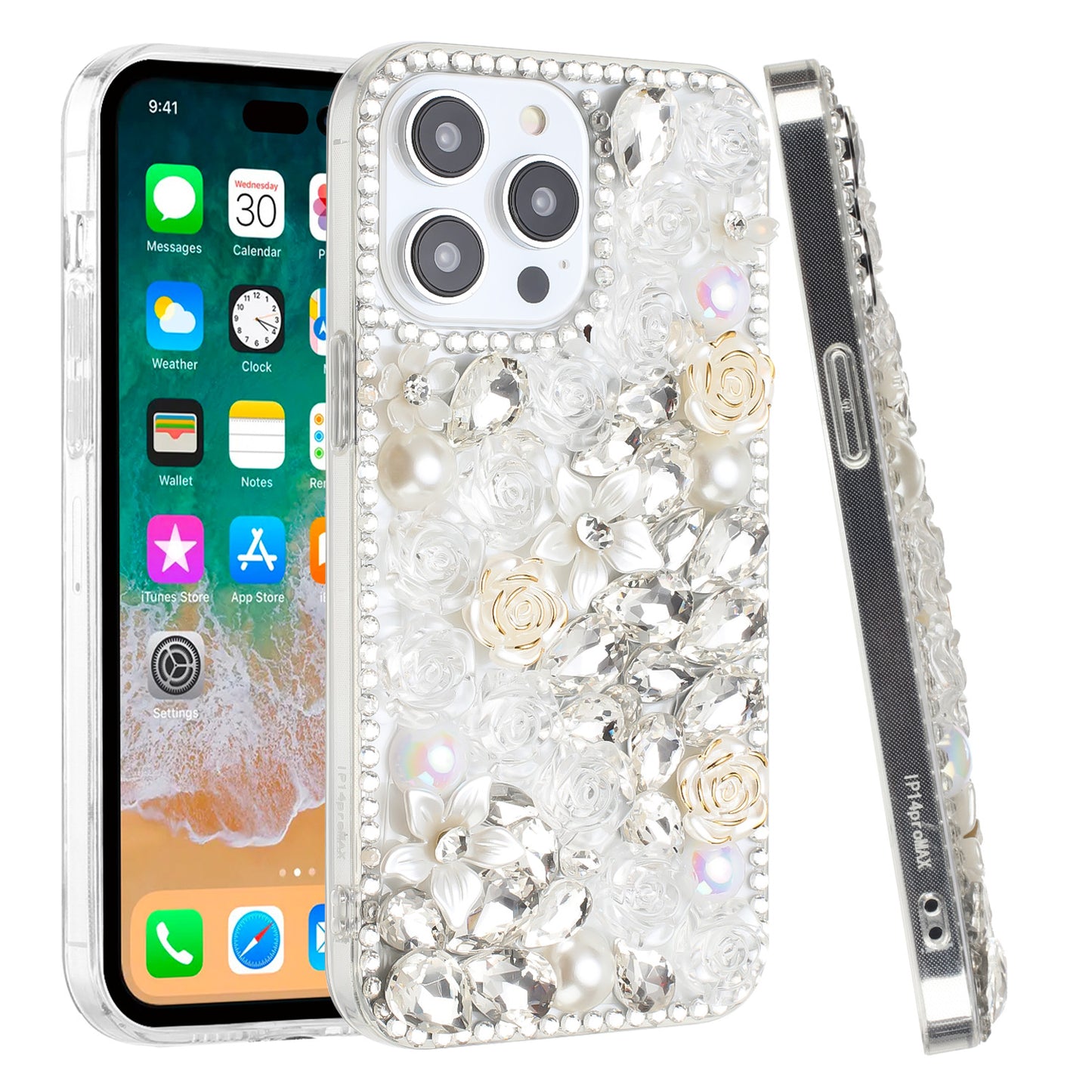 For Samsung Galaxy S24 FE /Fan Edition Fashion Rose Flower Floral Bling Crystal 3D Full Diamonds Pearl Sparkle Rhinestone Glitter Hybrid Case Cover