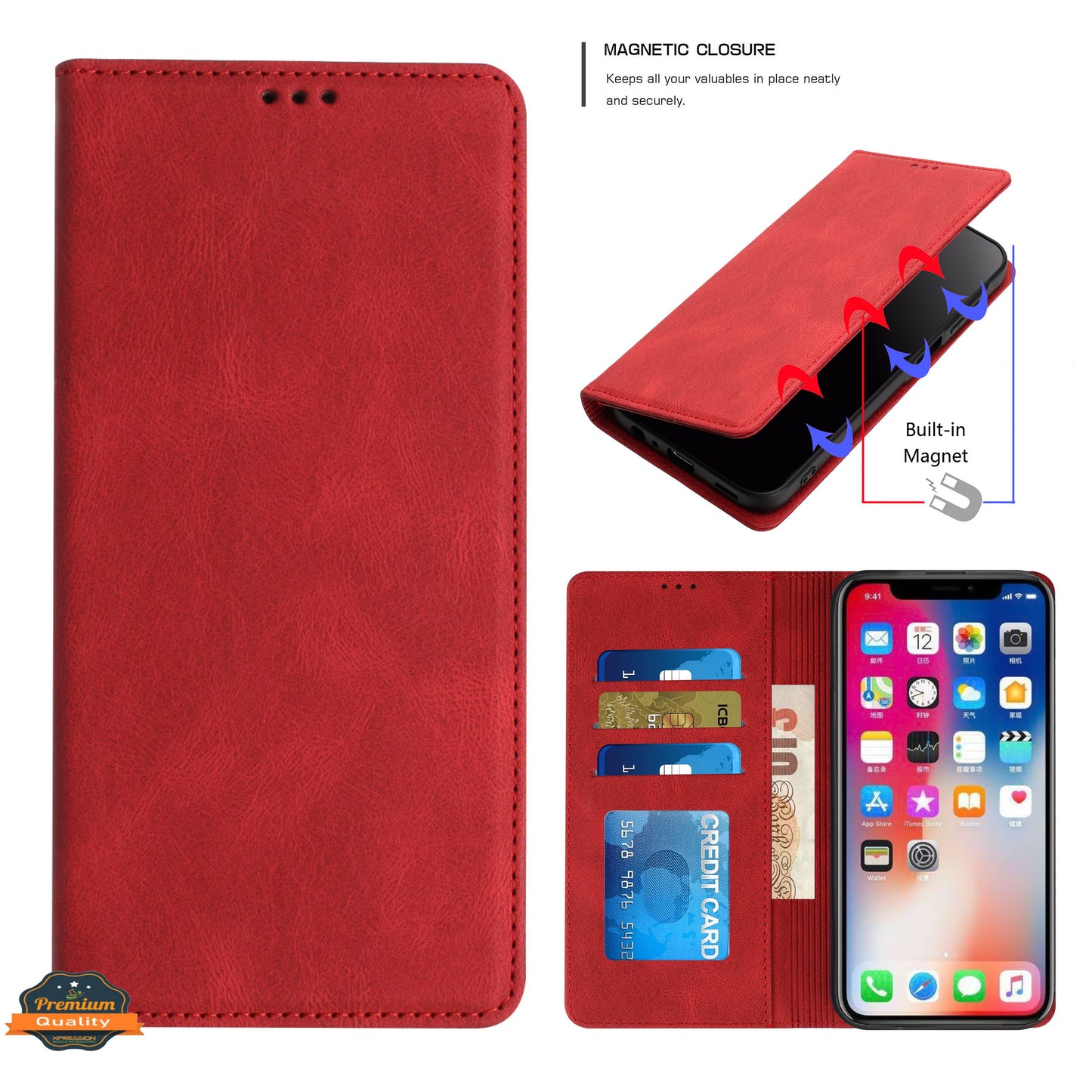 For Apple iPhone 16 Plus (6.7") PU Leather Pouch Flip Folio Wallet ID Credit Card Slots Money Holder with Magnetic Closure & Kickstand Case Cover