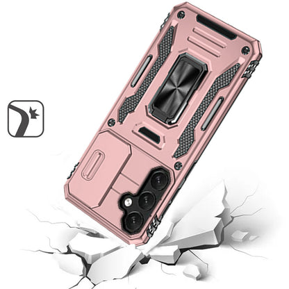 For Samsung Galaxy S24 FE /Fan Edition Hybrid Case with Rotation Ring Stand Shockproof & Camera Window PC & TPU Armor Dropproof Case Cover Rose Gold