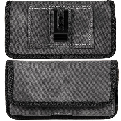 For Apple iPhone 16 Pro Max (6.9") Universal Horizontal Cell Phone Case Fabric Holster Carrying Pouch with Belt Clip and 2 Card Slots fit XXL Devices [Black Denim]