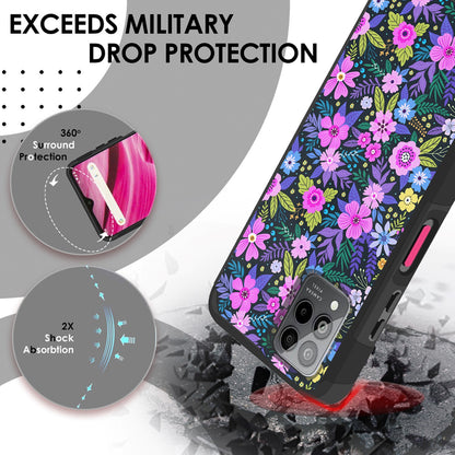 For Cricket Debut S3 Fashion Graphic Design Pattern Hard PC TPU 2in1 Tough Strong Hybrid Shockproof Armor Frame (Magnet Mount Friendly) Case Cover Mystical Floral Boom