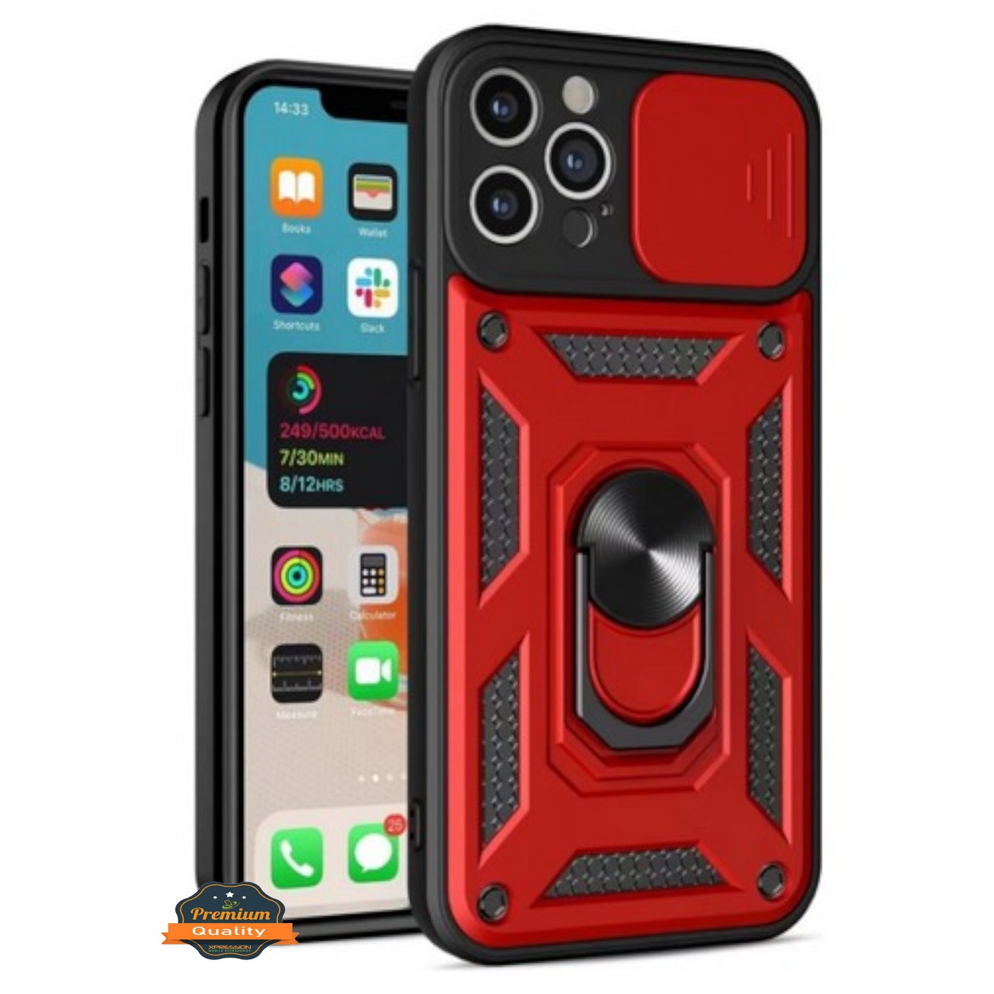 For Apple iPhone 16 Pro Max (6.9") Built in Sliding Camera Lens Protection & Finger Ring Stand Holder Hybrid PC Shockproof Case Cover