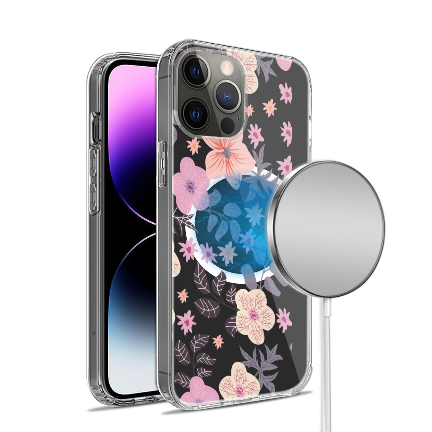 For Apple iPhone 16 Pro Max (6.9") Hybrid Flower Design Stylish Fashion Thick Hard MagSafe Compatible Shockproof Case Cover