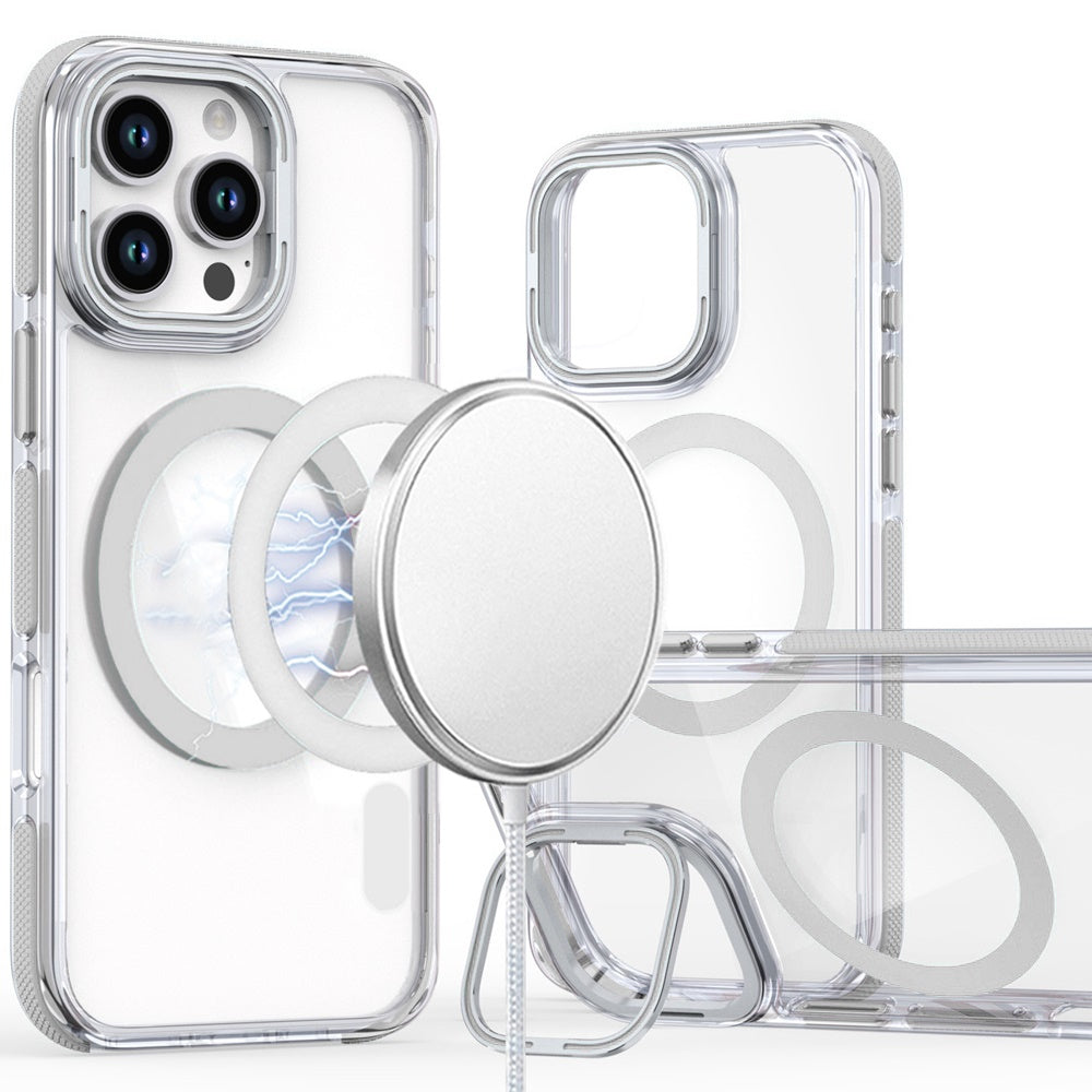 Apple iPhone 16 Plus (6.7") Hybrid Clear Invisible Camera Bracket Stand [With Magsafe Magnetic Circle] Shockproof Color Frame