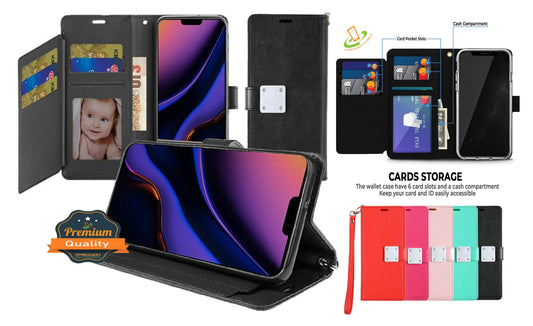 For Samsung Galaxy S21 Wallet PU Leather Credit Card ID Cash Holder Slots Dual Flip Pouch with Stand and Strap Case Cover