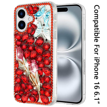 For Apple iPhone 16 (6.1") Bling Crystal 3D Full Diamonds Luxury Sparkle Rhinestone Hybrid Protective Case Cover