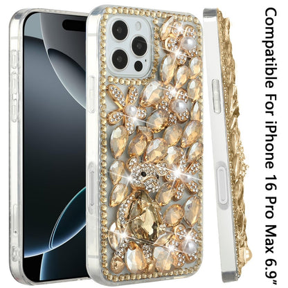 For Apple iPhone 16 Pro Max (6.9") Bling Crystal 3D Full Diamonds Luxury Sparkle Rhinestone Hybrid Protective Case Cover