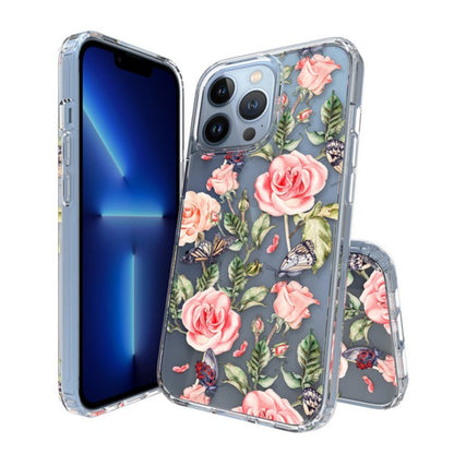 For Apple iPhone 15 Pro Max (6.7") Floral Patterns Design Clear TPU Silicone Shock Absorption Bumper Hard Back  Phone Case Cover