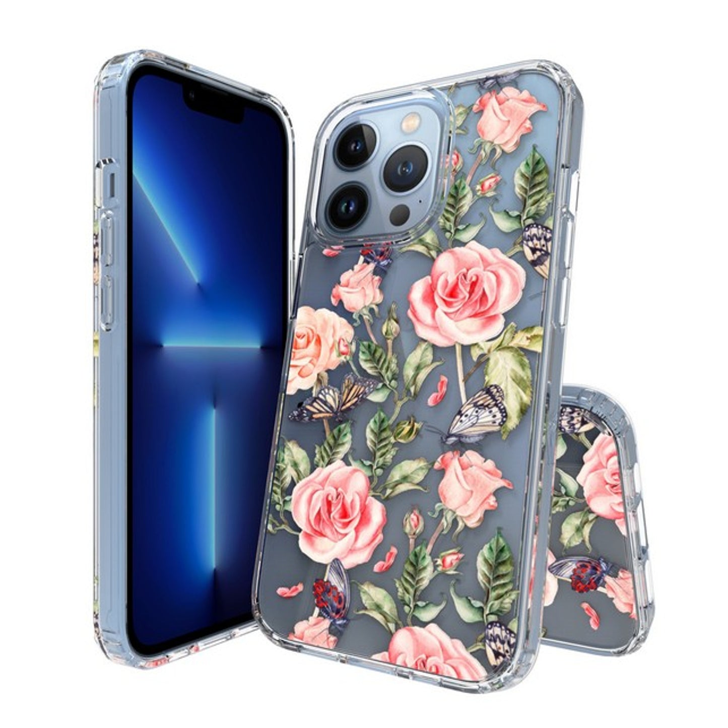 For Apple iPhone 16 Plus (6.7") Floral Patterns Design Clear TPU Silicone Shock Absorption Bumper Slim Hard Back Case Cover