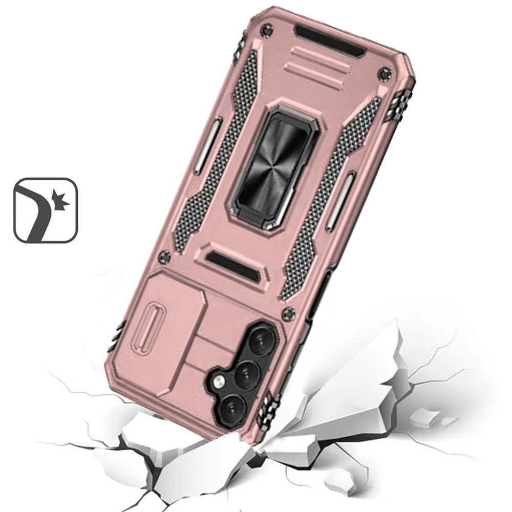 For Samsung Galaxy S24 FE /Fan Edition Hybrid Case with Rotation Ring Stand Shockproof & Camera Window PC & TPU Armor Dropproof Case Cover Rose Gold