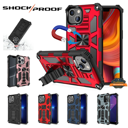 For Apple iPhone 16 (6.1") Built in Magnetic Kickstand, Military Hybrid Bumper Heavy Duty Dual Layers Rugged Stand Case Cover