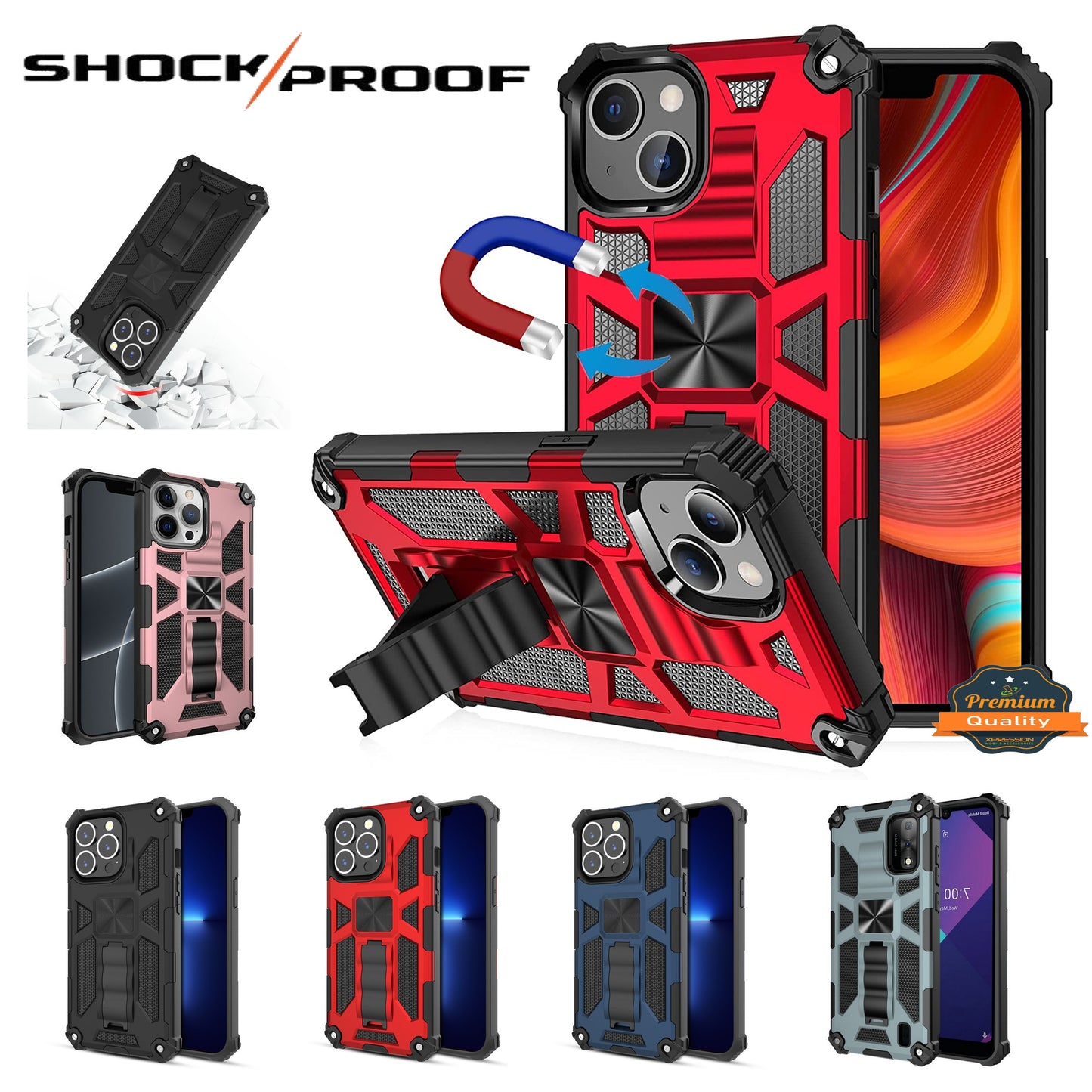 For Apple iPhone 15 Plus (6.7") Built in Magnetic Kickstand, Military Hybrid Bumper Heavy Duty Dual Layers Rugged Stand  Phone Case Cover