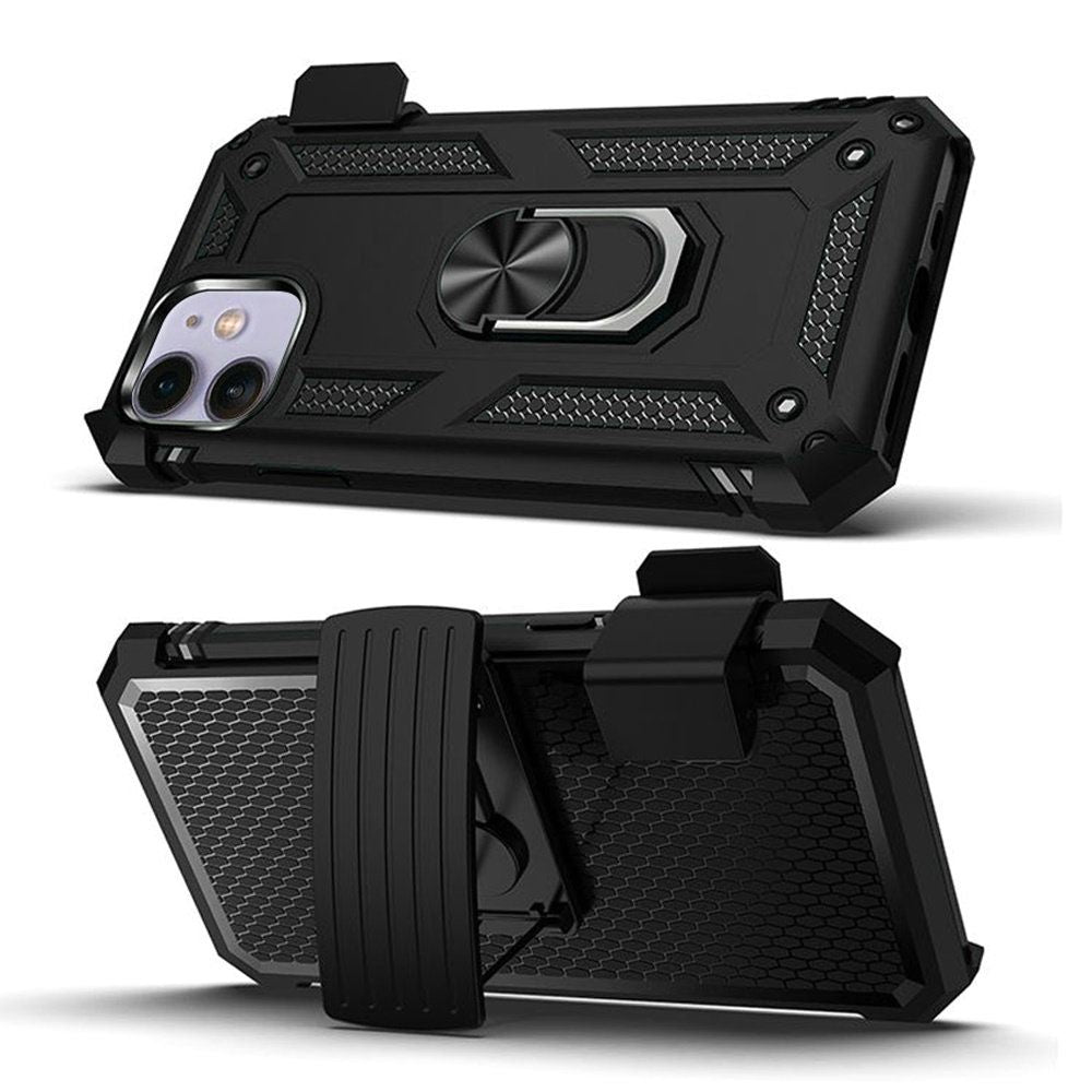 For Samsung Galaxy S24 FE /Fan Edition Hybrid Combo Belt Clip Holster Ring Stand Holder, Military Grade Fit Magnetic Car Mount Case Cover Black