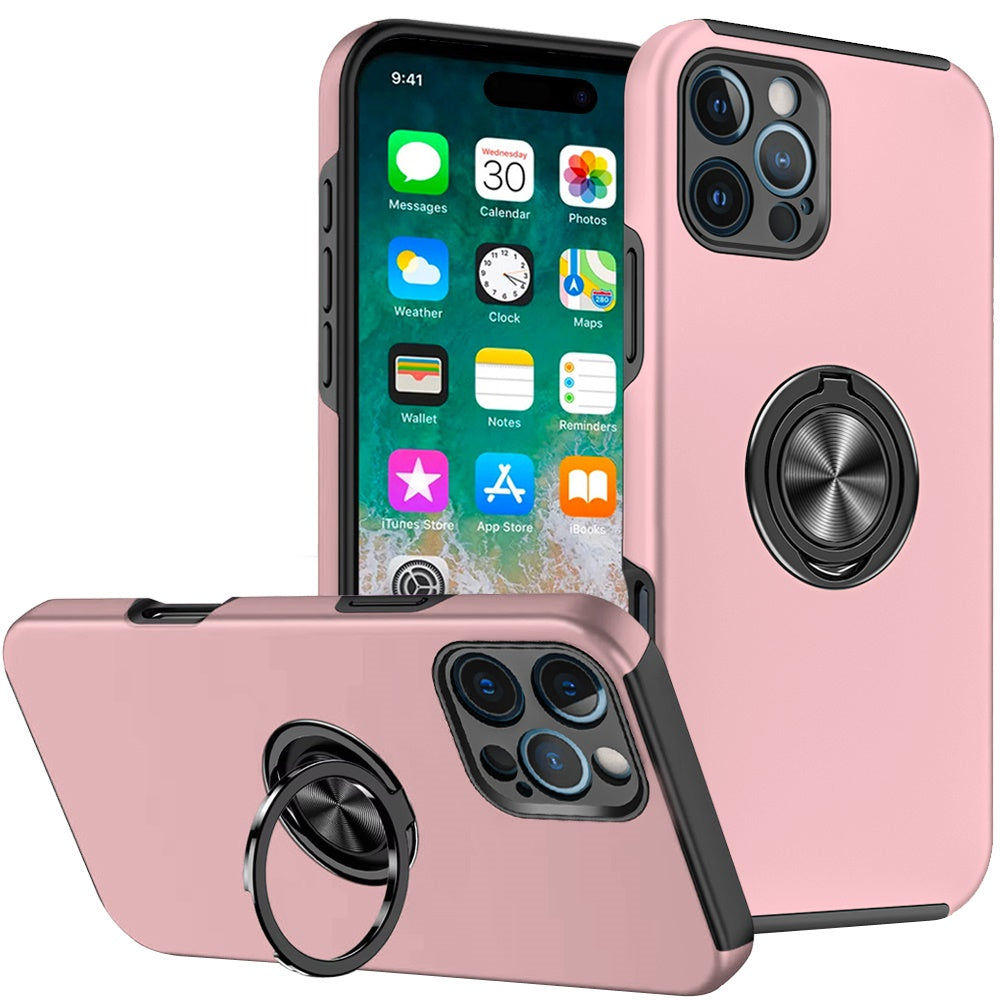 For Apple iPhone 16 Pro (6.3") Hybrid Slim Kickstand with Metal Invisible Ring Stand Holder Fit Magnetic Car Mount Shockproof Case Cover