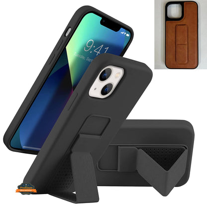 For Apple iPhone 15 Pro Max (6.7") PU Leather Back Foldable Kickstand Hand Strap Stand Hybrid Heavy Duty Shockproof  Phone Case Cover