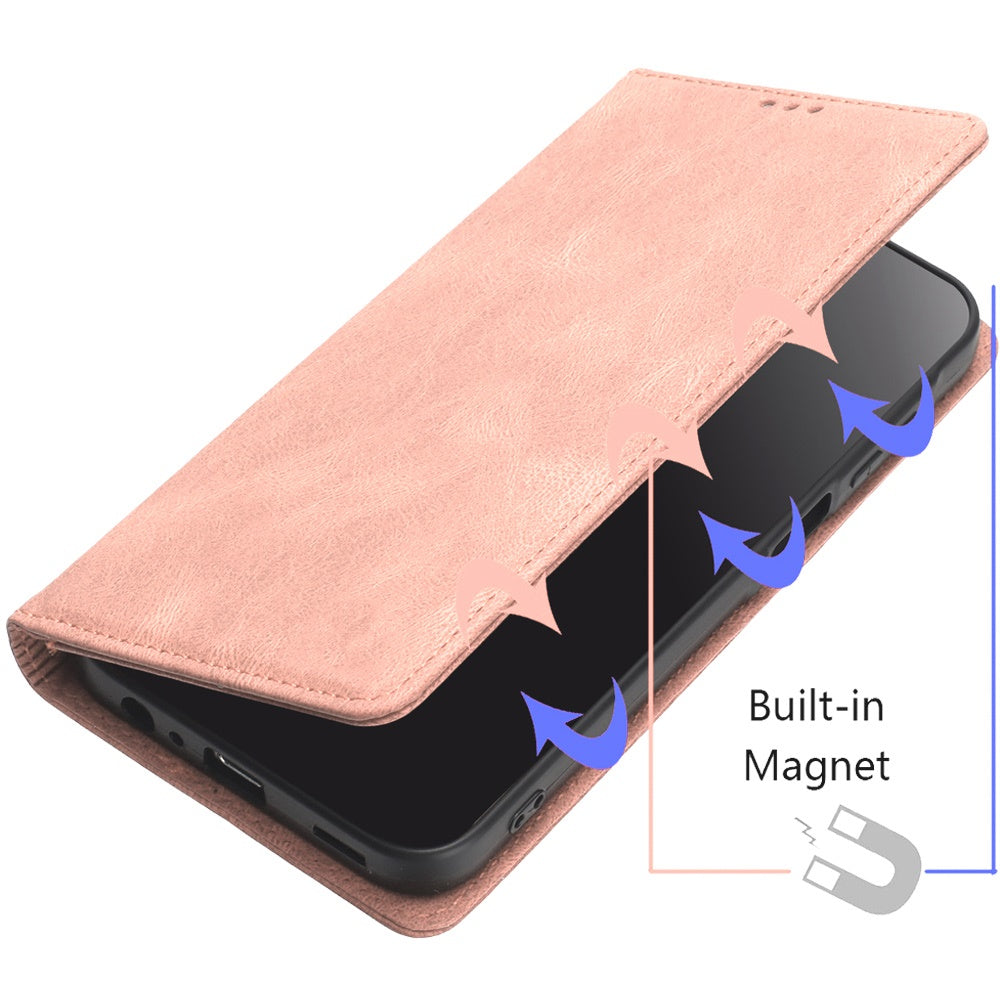 For Apple iPhone 16 Pro Max (6.9") Premium Wallet PU Vegan Leather ID Credit Card Slot Money Holder with Magnetic Closure Pouch Flip Case Cover Rose Gold