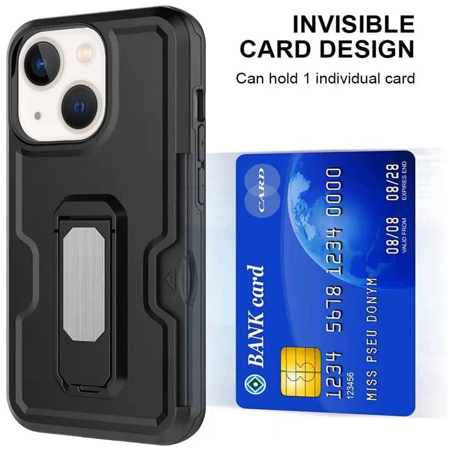 For Apple iPhone 15 Pro Max (6.7") Hybrid Invisible Card Slot Wallet with Kickstand Holster Belt Clip Holder Heavy Duty  Phone Case Cover