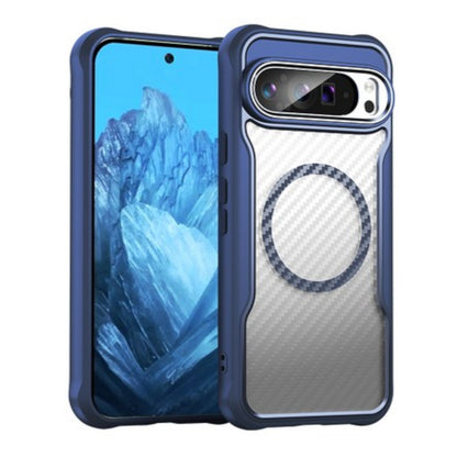 For Google Pixel 9 Pro XL (6.8") Carbon Fiber Cover Shockproof Hybrid [Compatible with Magsafe] Case Blue Case Cover Blue