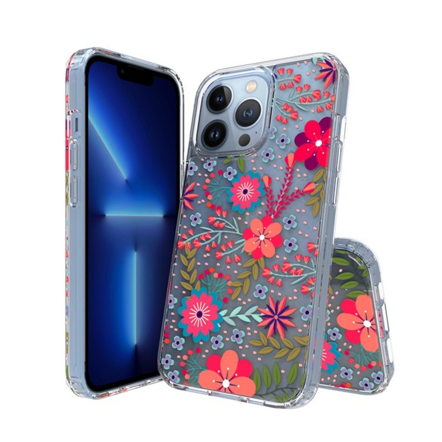 For Apple iPhone 15 Pro Max (6.7") Floral Patterns Design Clear TPU Silicone Shock Absorption Bumper Hard Back  Phone Case Cover