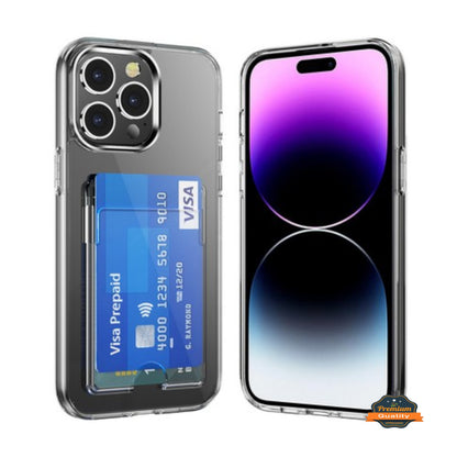 For Apple iPhone 15 (6.1") Wallet Rubber Acrylic TPU with Credit Card ID Slot Holder Design Slim Fit Thin Shockproof Clear Phone Case Cover