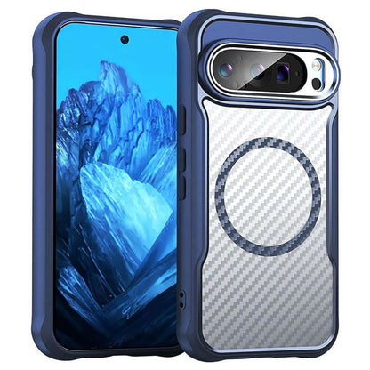 For Google Pixel 9 Pro XL (6.8") Carbon Fiber Cover Shockproof Hybrid [Compatible with Magsafe] Case Blue Case Cover Blue