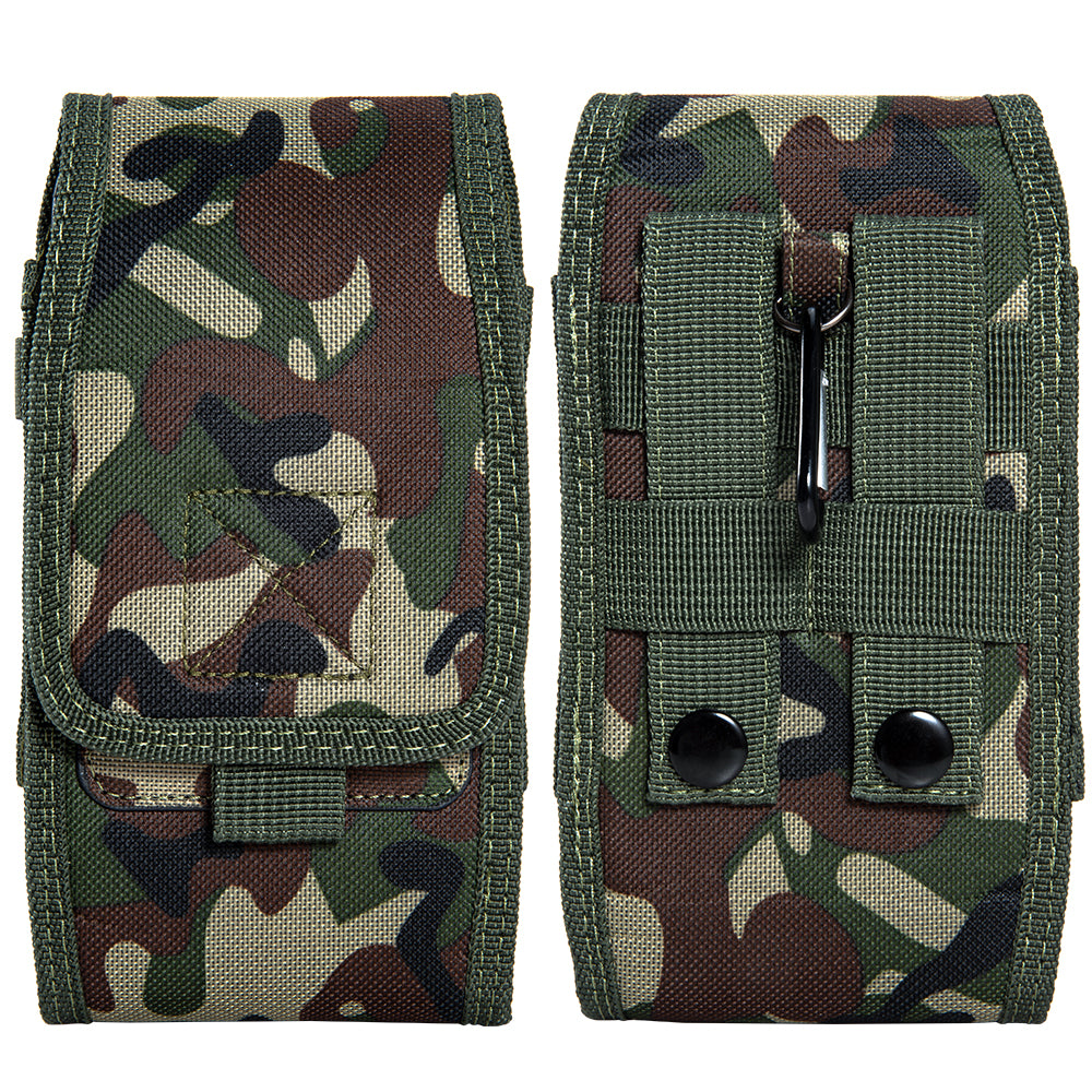 For Apple iPhone 16 Pro Max (6.9") Universal Vertical Pouch Case Camouflage Cell Phone Holster with Belt Clip Loop, Carabiner & Credit Card Slot Cover [Camo Green]