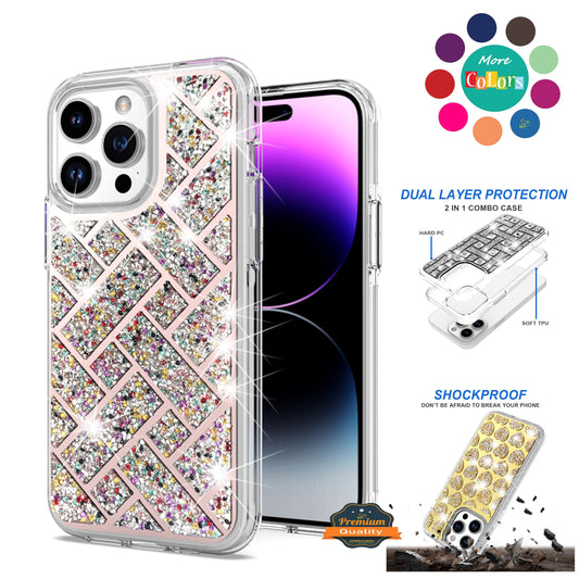 For Apple iPhone 16 (6.1") Sparkly 3D Design Diamond Shockproof Protective Bling Rhinestone Hybrid Skin PC + TPU Case Cover