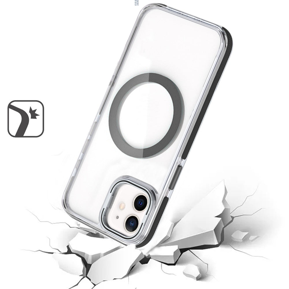 For Samsung Galaxy S24 Hybrid Clear Invisible Camera Bracket Stand [With Magsafe Magnetic Circle] Shockproof Color Frame Case Cover Black