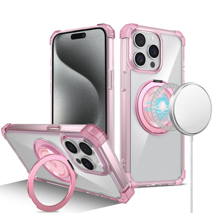 For Samsung Galaxy S22 Ultra Shield Magnetic [Compatible with Magsafe] with 360° Rotatable Ring Holder Invisible Stand Transparent Case Cover Pink