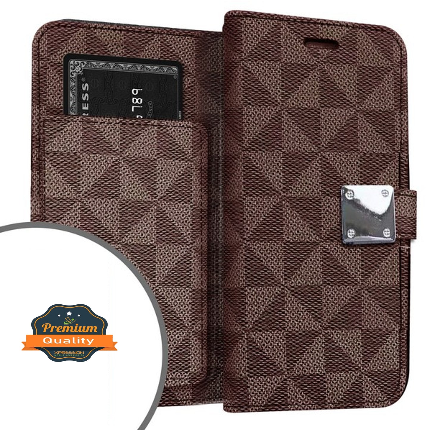 For Apple iPhone 15 Plus (6.7") Premium Fabric Wallet Case 6 Credit Card Slots ID Cash Storage Carrying Pouch Folio Flip  Phone Case Cover