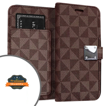 For Apple iPhone 15 Pro Max (6.7") Fabric Wallet Case 6 Credit Card Slots ID Cash Storage Carrying Pouch Folio Flip Stand  Phone Case Cover