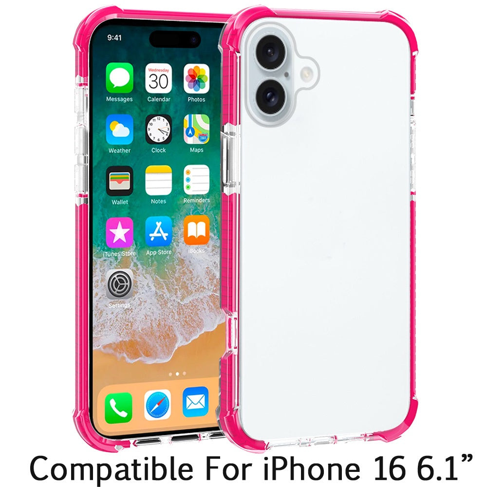 Apple iPhone 16 (6.1") Hybrid Transparent Acrylic Rubber Gummy Gel Hard PC Silicone TPU Color Bumper Frame