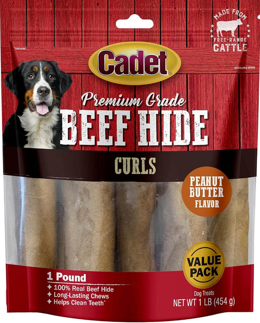 Cadet Premium Grade Beef Hide Chew Curls Peanut Butter Flavor [Dog Supplies] 1 lb