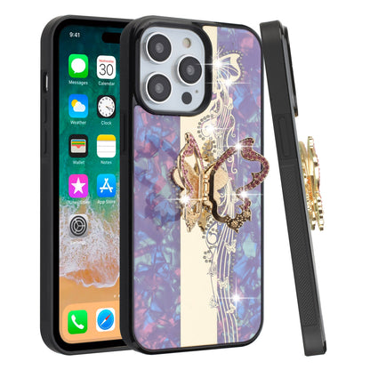 For Apple iPhone 16 Pro Max (6.9") Diamond Bling Sparkly 3D Back Ornaments Engraving Hybrid with Stand Fashion Case Cover Enchanted Butterfly Purple