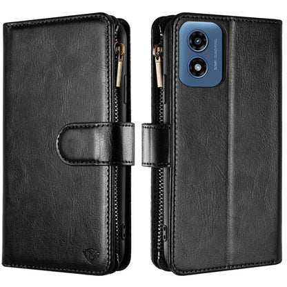 For Apple iPhone 16 (6.1") Premium Leather Zipper Wallet with Credit Card Slots Money Pocket Luxury Clutch Pouch Stand & Strap Case Cover Black