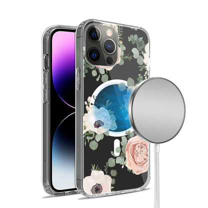 For Apple iPhone 16 Pro Max (6.9") Hybrid Flower Design Stylish Fashion Thick Hard MagSafe Compatible Shockproof Case Cover