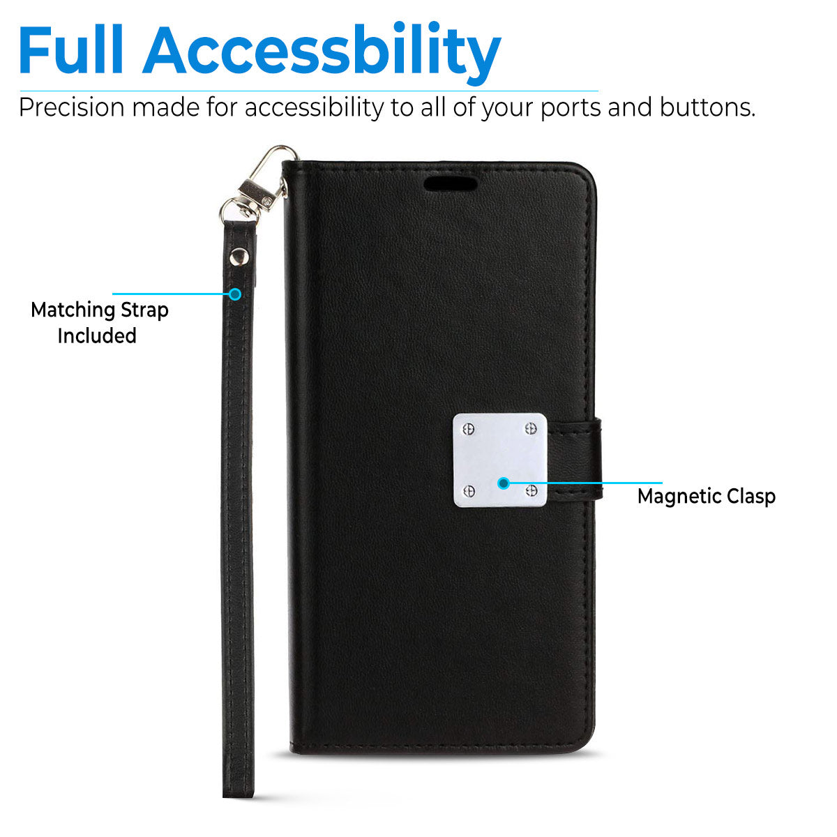 For Apple iPhone 15 Pro Max (6.7") leather Wallet 6 Card Slots folio with Wrist Strap & Kickstand Pouch Flip Shockproof  Phone Case Cover