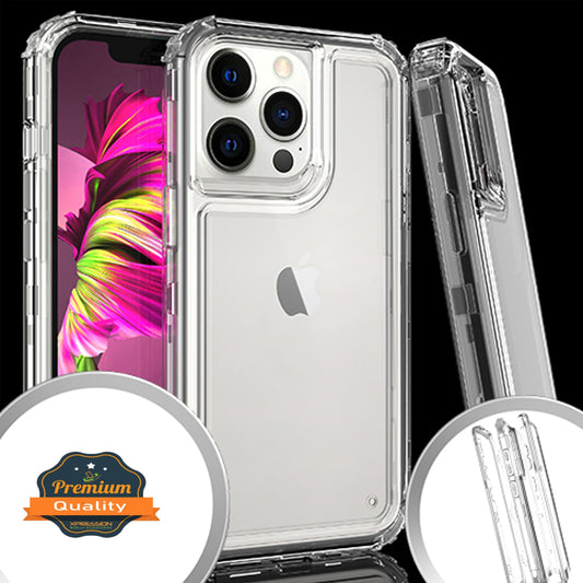 For Apple iPhone 15 (6.1") Heavy Duty Transparent Clear 3 in 1 Hybrid Shockproof Full Edge Hard PC Front Frame Bumper Clear Phone Case Cover