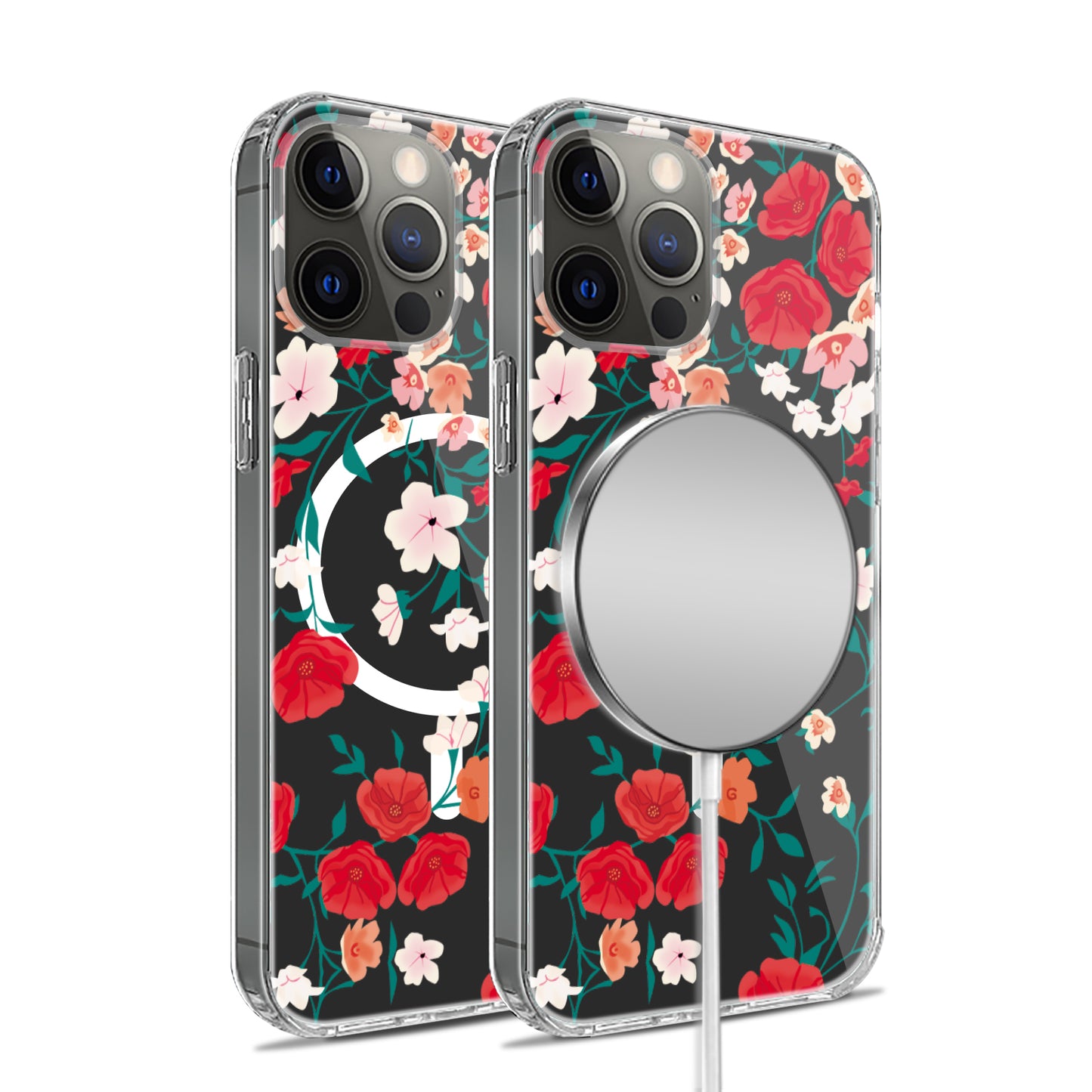 For Apple iPhone 16 Pro Max (6.9") Hybrid Flower Design Stylish Fashion Thick Hard MagSafe Compatible Shockproof Case Cover