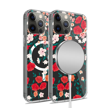 For Apple iPhone 16 Pro (6.3") Hybrid Flower Design Stylish Fashion Thick Hard MagSafe Compatible Shockproof Case Cover