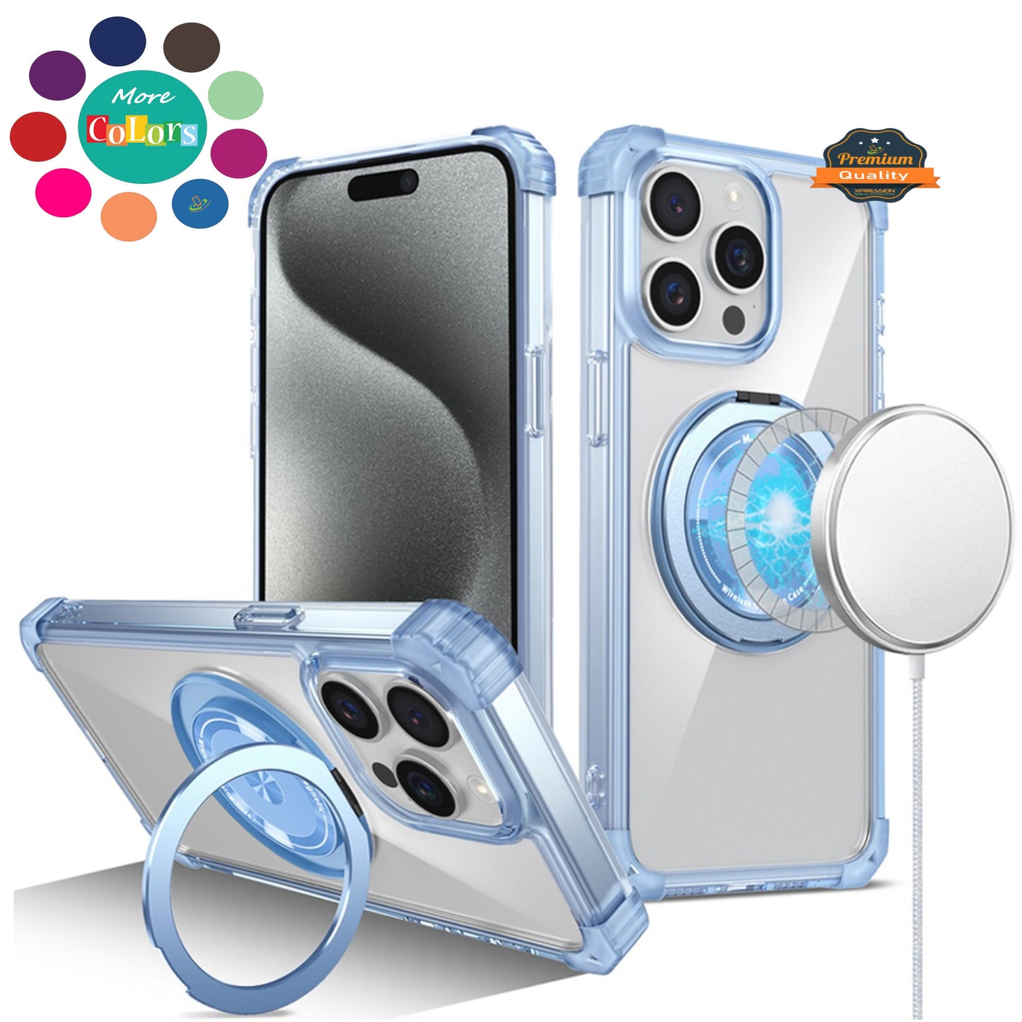 For Apple iPhone 16 Pro Max (6.9") Magnetic [Compatible with Magsafe] with 360° Rotatable Ring Holder Invisible Stand Transparent Case Cover