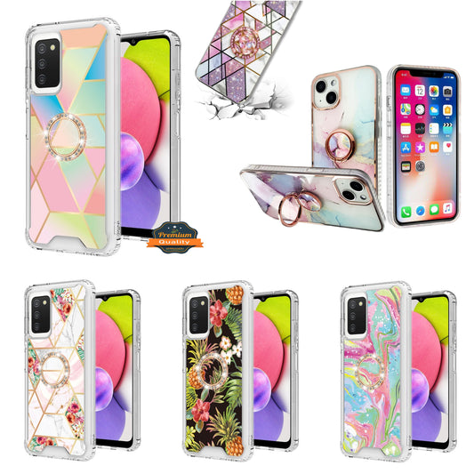 For Samsung Galaxy S24 FE /Fan Edition Fashion Design Pattern Hybrid Ring Kickstand Bling Diamond Hard PC TPU Protective Case Cover