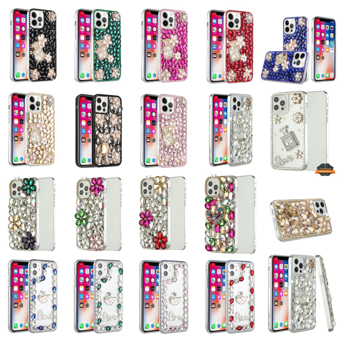 For Apple iPhone 16 (6.1") Bling Crystal 3D Full Diamonds Luxury Sparkle Rhinestone Hybrid Protective Case Cover