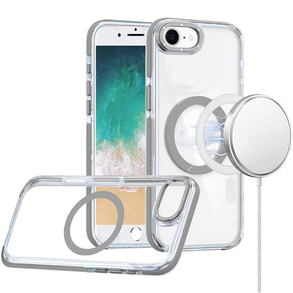 For Apple iPhone SE 4 Transparent back with Colorful Frame Strong Magnetic Circle [Compatible with Magsafe] Slim Shockproof Case Cover